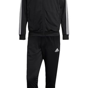 adidas Black Track Jacket and Pants with White Stripe Accents
